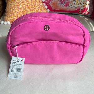 NWT Lululemon neon pink double zip cosmetic bag